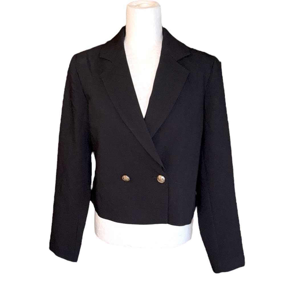 JOIE Black Double Breasted Gold Crested Button Cropped Blazer - S